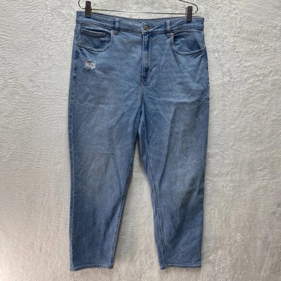 American Eagle Outfitters Mom Jeans Women's 14 Blue Cotton High Rise Distressed - Picture 1 of 14